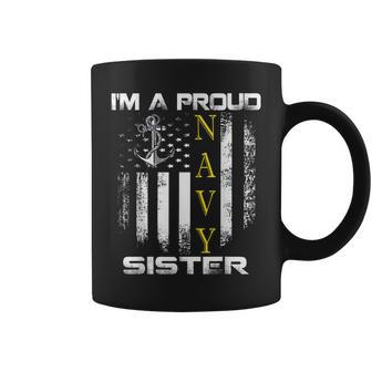 Vintage Im A Proud Navy Sister With American Flag Gift Coffee Mug - Seseable