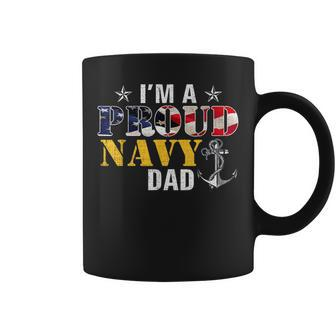 Vintage Im A Proud Navy With American Flag For Dad Coffee Mug - Seseable