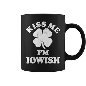 Vintage Kiss Me Im Iowish Shamrock Funny St Patricks Day Coffee Mug - Seseable
