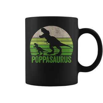 Vintage Poppasaurus Dad Apparel Funny Poppa Two Dinosaurs Coffee Mug - Seseable