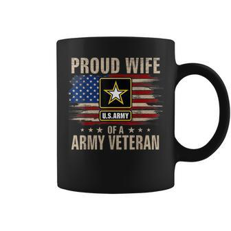 Vintage Proud Wife Of A Army Veteran With American Flag Coffee Mug - Seseable