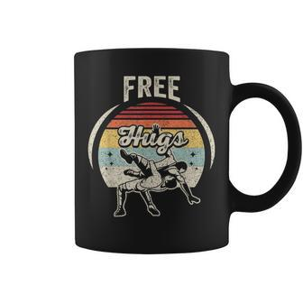 Vintage Retro Wrestling Funny Free Hugs Wrestling Coffee Mug | Mazezy