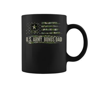Vintage US Army Bonus Dad With Camo American Flag Veteran Coffee Mug - Seseable