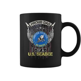 Vintage Usa American Flag Proud Dad Of A Us Seabee Veteran Coffee Mug - Seseable