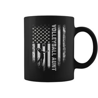 Vintage Usa American Flag Proud Volleyball Aunt Silhouette Coffee Mug - Seseable