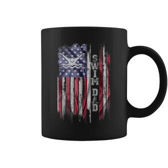 Vintage Usa Flag Proud Swimming Dad Swim Swimmer Silhouette Coffee Mug - Seseable