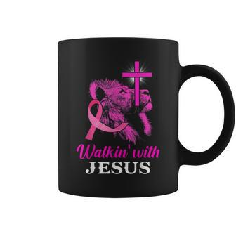 Walking With Jesus Lion Christian Cross Breast Cancer Women Coffee Mug - Seseable