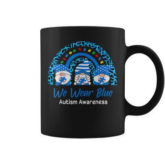 We Wear Blue For Autism Awareness Rainbow Leopard Gnome Coffee Mug - Seseable