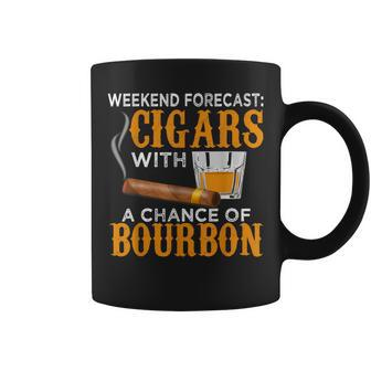 Weekend Forecast Cigars Chance Of Bourbon Cigar Gift For Dad Coffee Mug - Seseable