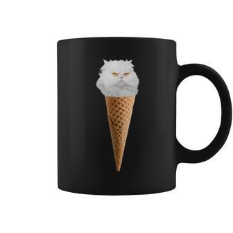 White Fluffy Cat Sitting In The Ice Cream Cone Coffee Mug | Mazezy AU