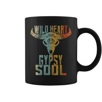 Wild Heart Gypsy Boho Soul Vintage Boho Cow Bull Skull  Coffee Mug