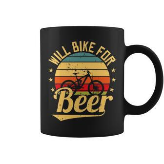Will Bike For Beer Funny Bike Lovers Biking Vintage Coffee Mug - Seseable
