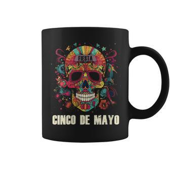 Womens Cinco De Mayo Day Of Dead Sugar Skull Skeleton Floral Skull  Coffee Mug