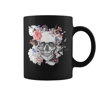 Womens Flower Skull Sugar Skull Roses For Women Girls Mens Coffee Mug - Seseable