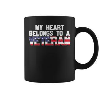 Womens My Heart Belongs To A Veteran Awesome Veteran Day Design Coffee Mug - Seseable