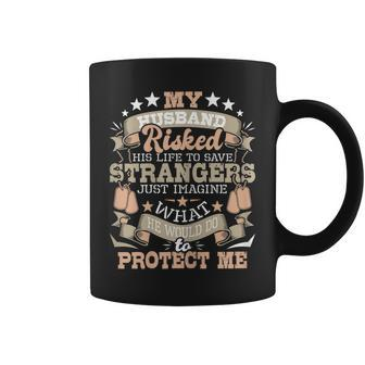 Womens My Husband Risked His Life - Us Army Veteran Wife Coffee Mug - Seseable