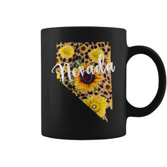 Womens Nevada Sunflower Leopard Print Wildflower State Map Coffee Mug - Thegiftio UK