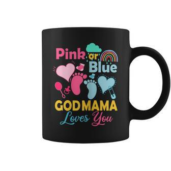 Womens Pink Or Blue God Mama Loves You Gender Reveal Baby Coffee Mug | Mazezy