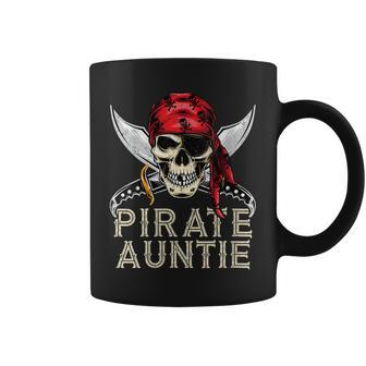 Womens Pirate Auntie Gift Jolly Roger Flag Skull Halloween Aunt Coffee Mug | Mazezy