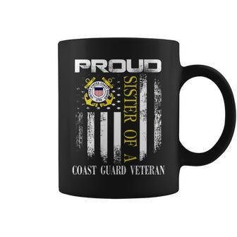 Womens Proud Sister Of A Coast Guard Veteran With American Flag Coffee Mug - Seseable