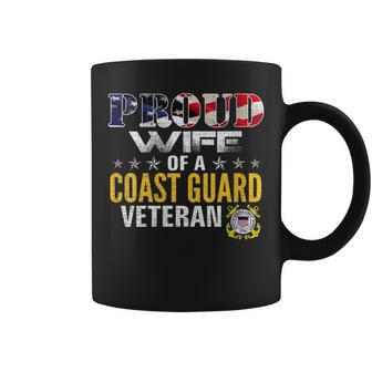 Womens Proud Wife Of A Coast Guard Veteran American Flag Military Coffee Mug - Seseable