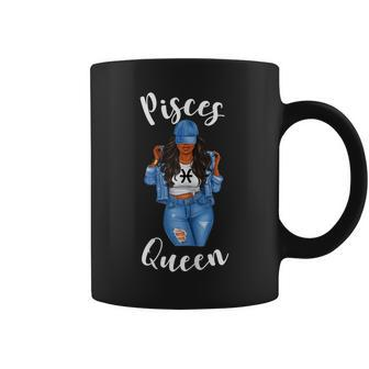 Womens Streetwise Pisces Queen Black Womens Zodiac Birthday March Coffee Mug | Mazezy