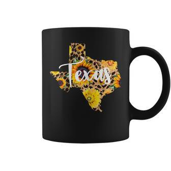 Womens Texas Sunflower Leopard Print Wildflower State Map Coffee Mug - Thegiftio UK
