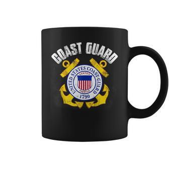 Womens US Coast Guard Proud Aunt With American Flag Coffee Mug - Seseable