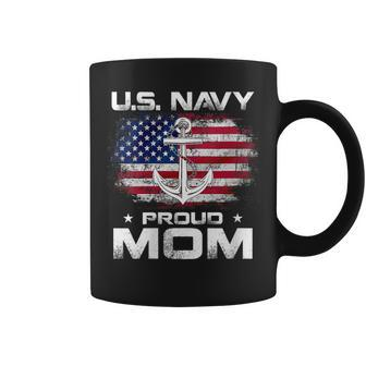 Womens US Navy Proud Mom With American Flag Gift Veteran Day Coffee Mug - Seseable