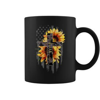 Womens Vintage Faith Cross Sunflower Usa Flag Faith Coffee Mug - Seseable