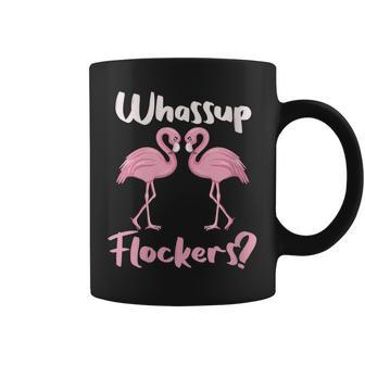Womens Whassup Flockers Funny Hawaiian Pink Flamingo Coffee Mug - Thegiftio UK