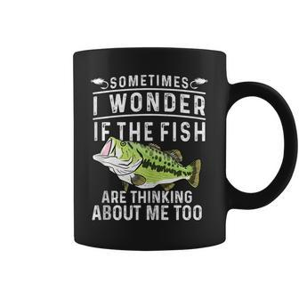Wonder If Fish Are Thinking Me Funny Fishing Largemouth Bass Coffee Mug - Thegiftio UK