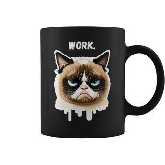 Work - Moody Bored Cat Funny Kitten Kitty Lover Coffee Mug | Mazezy