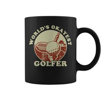 Worlds Okayest Golfer Retro Vintage Golf Player Husband Dad Coffee Mug - Seseable