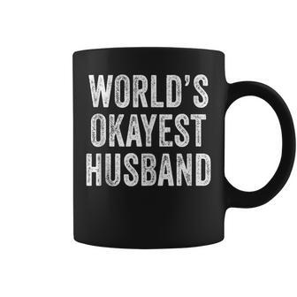 Worlds Okayest Husband Fathers Day Dad Distressed Vintage Coffee Mug - Seseable