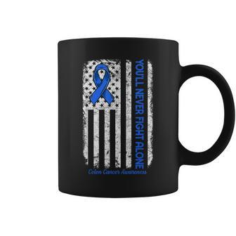 Youll Never Fight Alone Flag Blue Colon Cancer Awareness Coffee Mug - Seseable