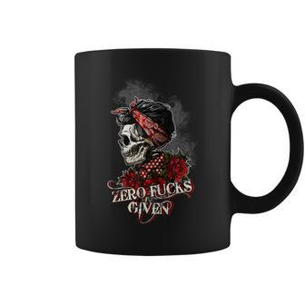 Zero Fucks Given Skull Mom Messy Bun Skull Sugar Bandana Coffee Mug | Mazezy