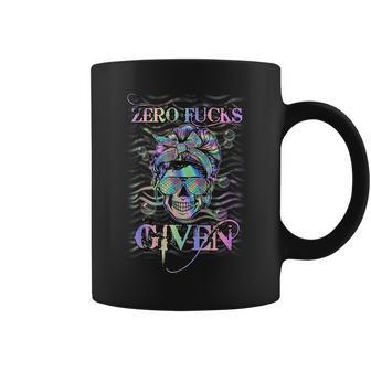 Zero Fucks Given Sugar Skull Skeleton Rainbow Tie Dye Coffee Mug - Seseable