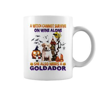 A Witch Cannot Survive On Wine Alone She Also Needs A Yellow Goldador Halloween Coffee Mug | Mazezy