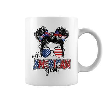 All American Girl Messy Bun Patriotic 4Th Of July Men Women Coffee Mug - Thegiftio UK
