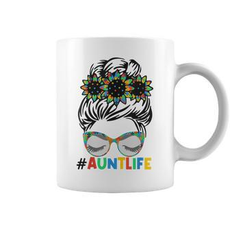 Autism Auntie Messy Bun Autism Awareness Aunt Life Coffee Mug | Mazezy