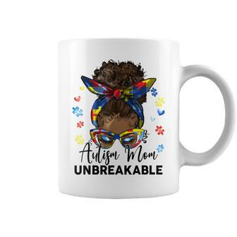 Autism Mom Unbreakable Messy Bun Afro Black Women Coffee Mug | Mazezy