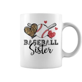 Baseball Sister Leopard Heart Funny Mothers Day Girls Womens Coffee Mug - Seseable