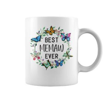 Best Memaw Ever Butterfly Floral Personalized Name Coffee Mug - Seseable
