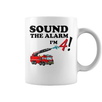 Birthday 4 Year Old Fire Fighter Truck | 4Th Bday Coffee Mug - Seseable