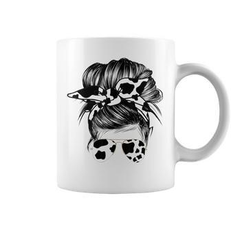 Black And White Cow Mom Life Wife Bun Hair Sunglasses Coffee Mug | Mazezy