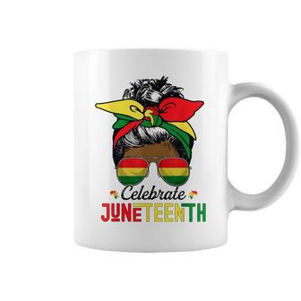 Black Women Messy Bun Junenth Celebrate Independence Day Coffee Mug - Thegiftio UK
