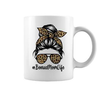 Bonus Mom Life Leopard Messy Bun Stepmom Mothers Day Coffee Mug | Mazezy