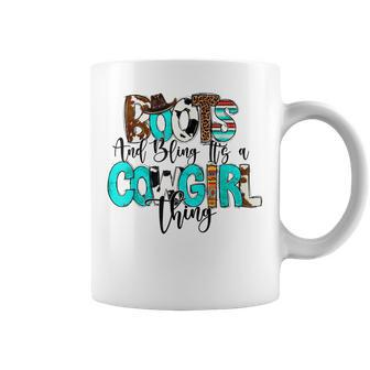 Boots And Bling Its A Cowgirl Thing Western Cowgirl Cowhide Coffee Mug - Seseable
