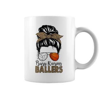 Busy Raising Ballers Basketball And Volleyball Mom Messy Bun Gift For Womens Coffee Mug | Mazezy DE